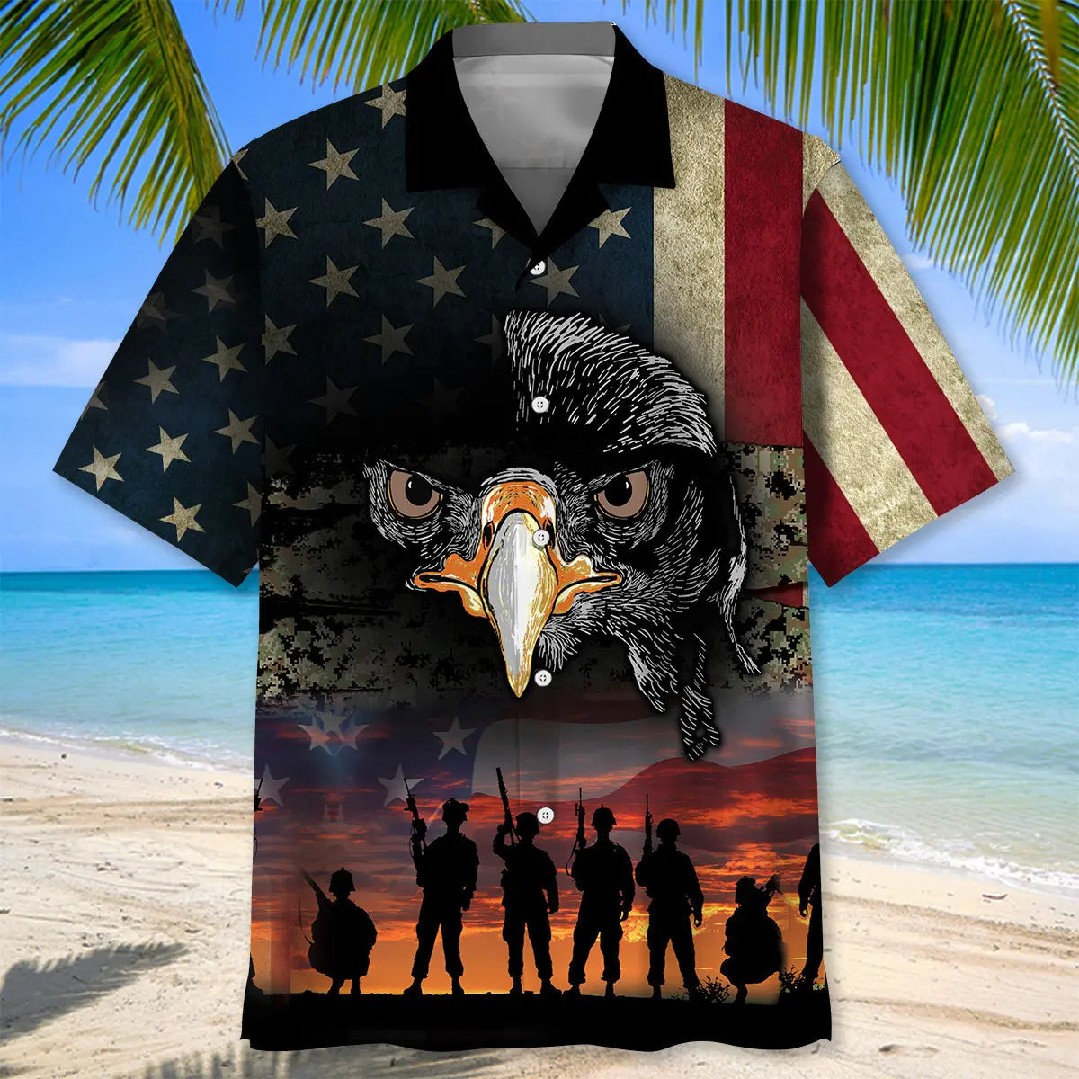 American Veteran Eagle Hawaiian Shirt For Summer Celebrations, Resort Days, And Relaxed Everyday Wear