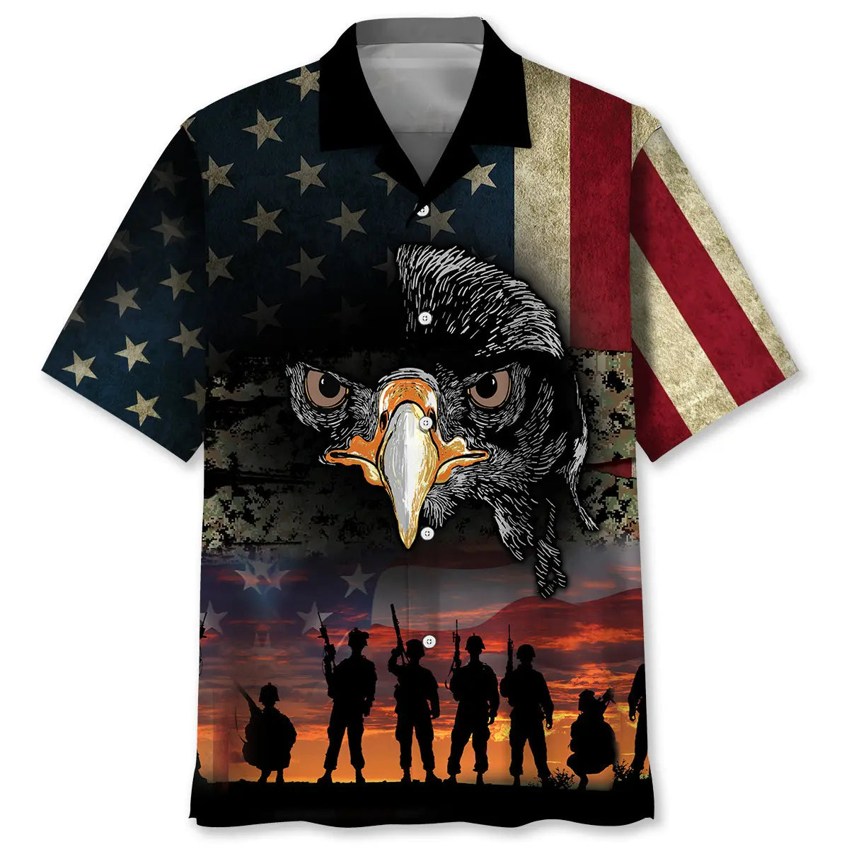 American Veteran Eagle Hawaiian Shirt For Summer Celebrations, Resort Days, And Relaxed Everyday Wear