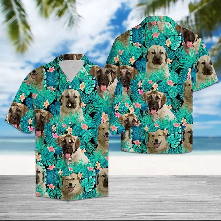 Tropical Summer Anatolian Shepherd Dog Hawaiian Shirt For Coastal Travel, Casual Events, And Comfortable Summer Wear