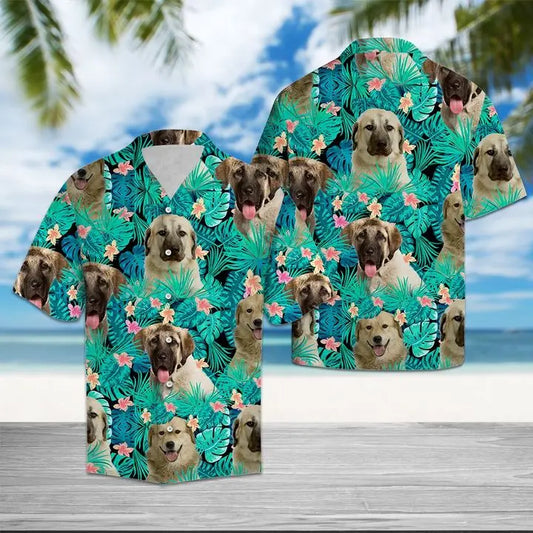Tropical Summer Anatolian Shepherd Dog Hawaiian Shirt For Coastal Travel, Casual Events, And Comfortable Summer Wear
