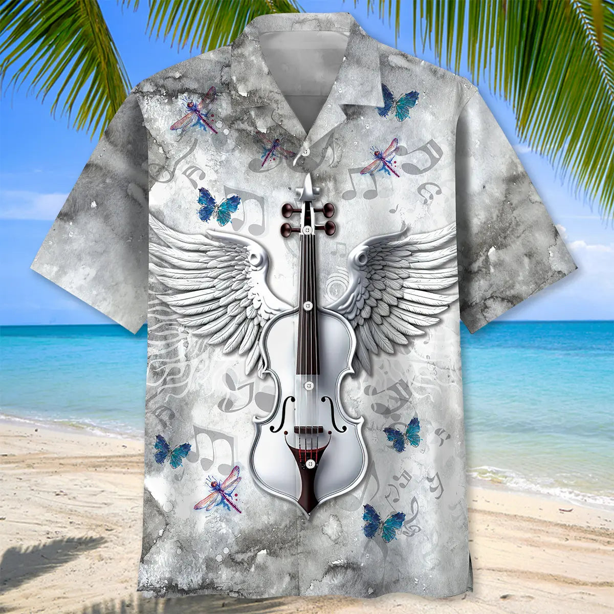 Angel Wings Violin Hawaiian Shirt For Tropical Holidays, Outdoor Gatherings, And Everyday Comfort
