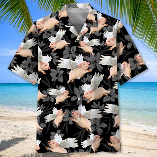 Angel Pig Hawaiian Shirt For Resort Trips, Coastal Parties, And Warm Weather Style