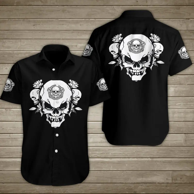 Summer Angry Skull Roses Hawaiian Shirt For Creative Adventures, Beach Travel, And Bold Warm Weather Wear