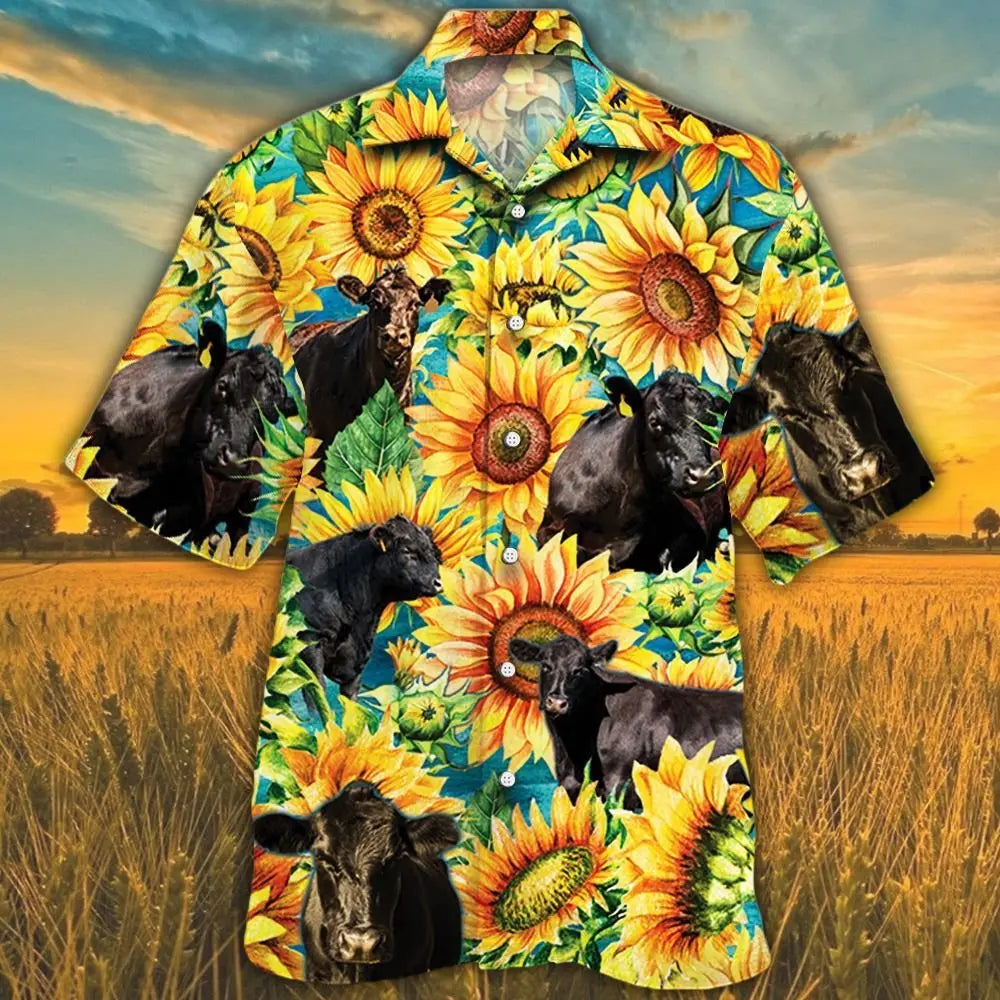 Angus Cattle Hawaiian Shirt For Summer Vacation, Beach Travel, And Casual Wear