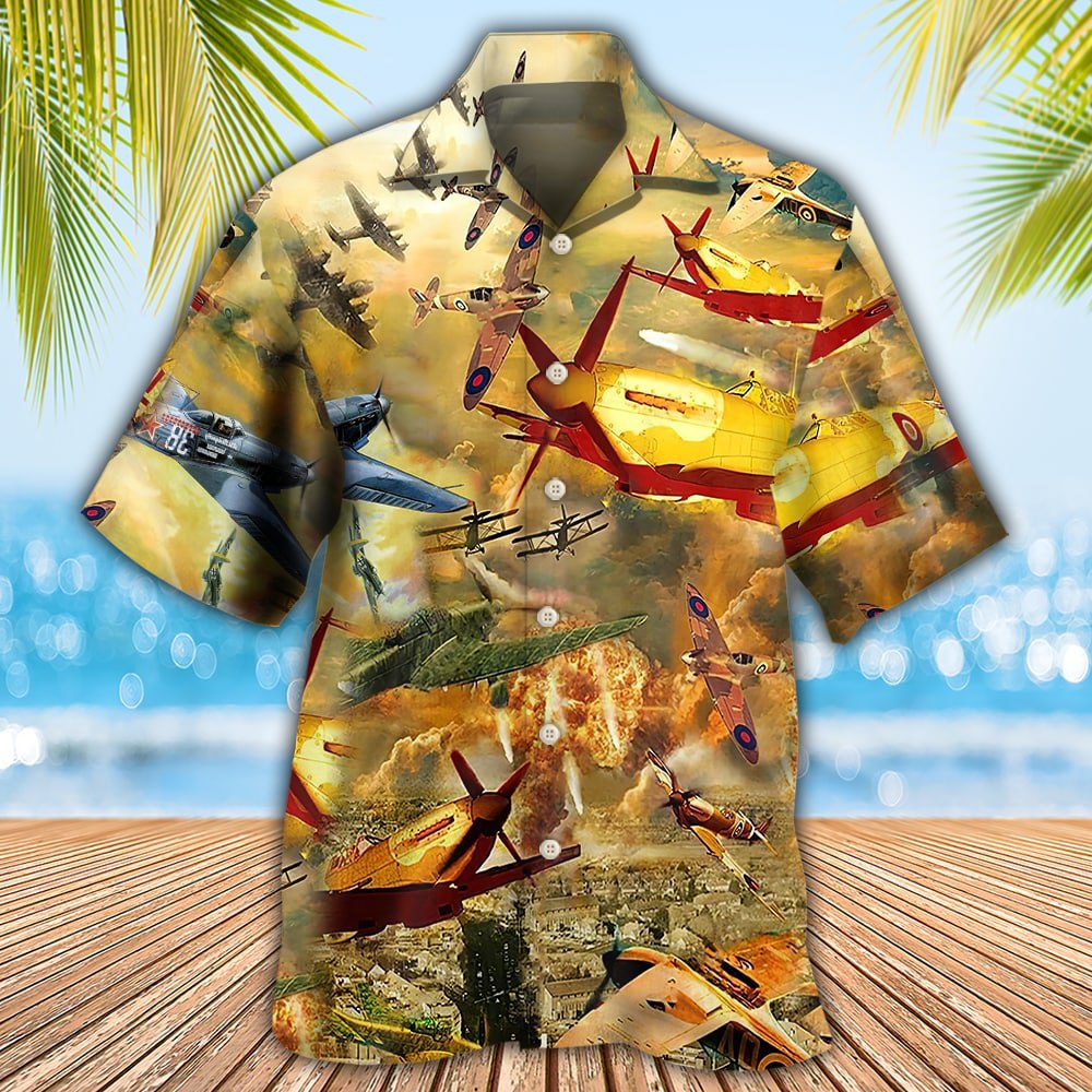 Combat Aircraft Sky Fire Hawaiian Shirt For Summer Events And Casual Outdoor Wear
