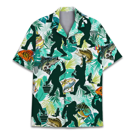 Island Bigfoot Fishing Sasquatch Aloha Hawaiian Shirt For Tropical Holidays, Outdoor Gatherings, And Everyday Comfort