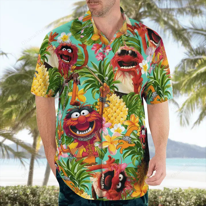 Playful Animal Puppet Hawaiian Shirt For Island Vacations, Resort Wear, And Relaxed Seasonal Style