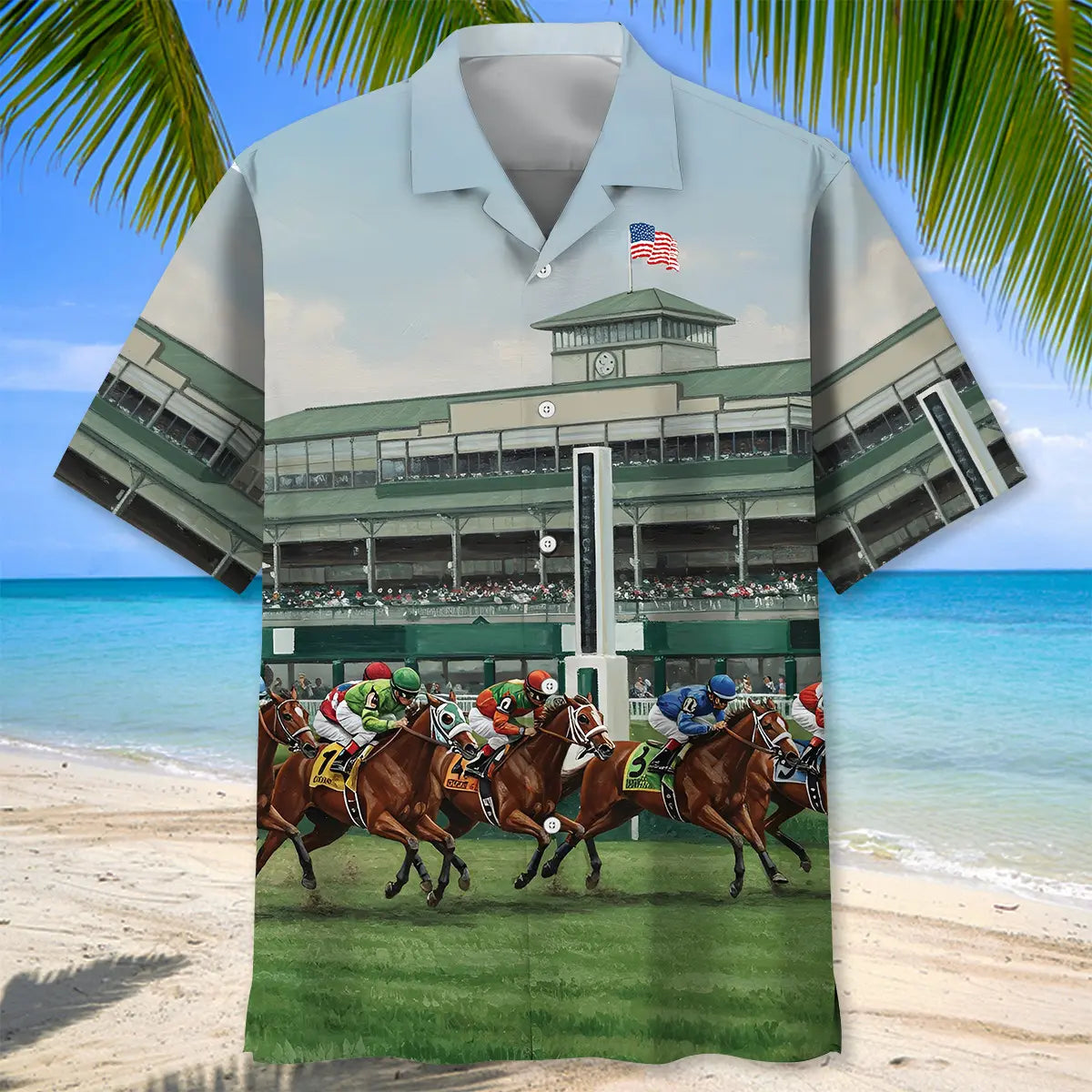 Antique Horse Racing Hawaiian Shirt For Road Trip Adventures, Resort Days, And Comfortable Everyday Wear