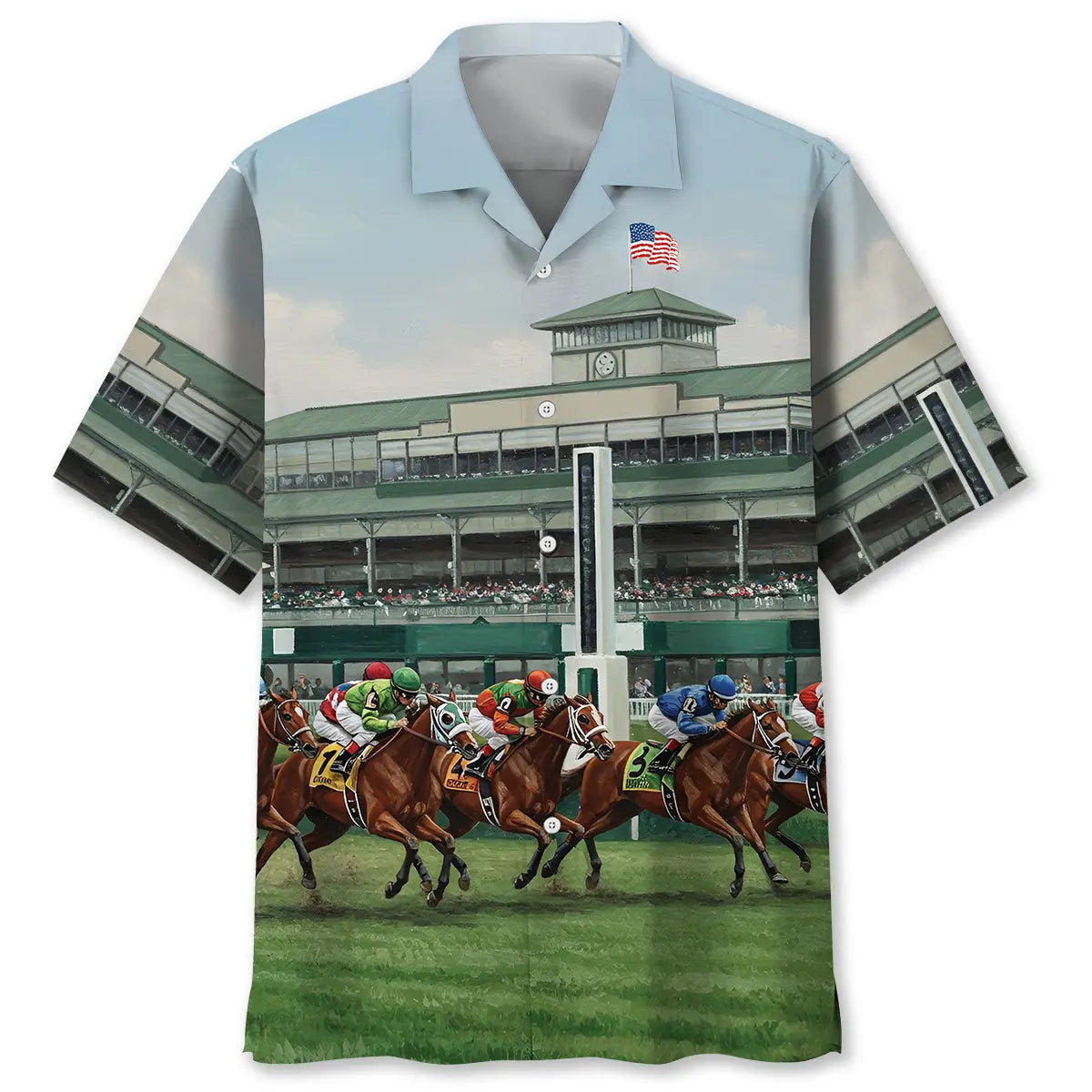 Antique Horse Racing Hawaiian Shirt For Road Trip Adventures, Resort Days, And Comfortable Everyday Wear