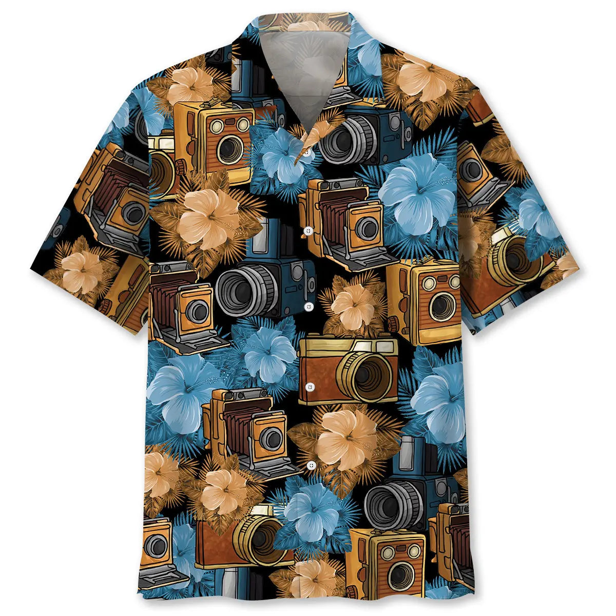 Vintage Antique Camera Hawaiian Shirt For Coastal Travel, Casual Events, And Comfortable Summer Wear