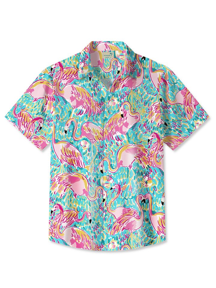 Summer Beach Coconut Tree Flamingo Vacation Hawaiian Shirt For Animal Lovers, Beach Travel, And Casual Summer Style