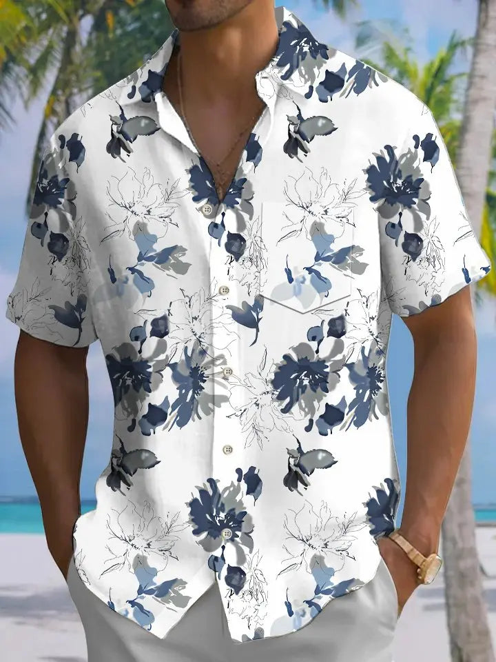 Floral Tropical Summer Plants Beach Vacation Hawaiian Shirt For Hobby Lovers, Coastal Trips, And Relaxed Everyday Wear