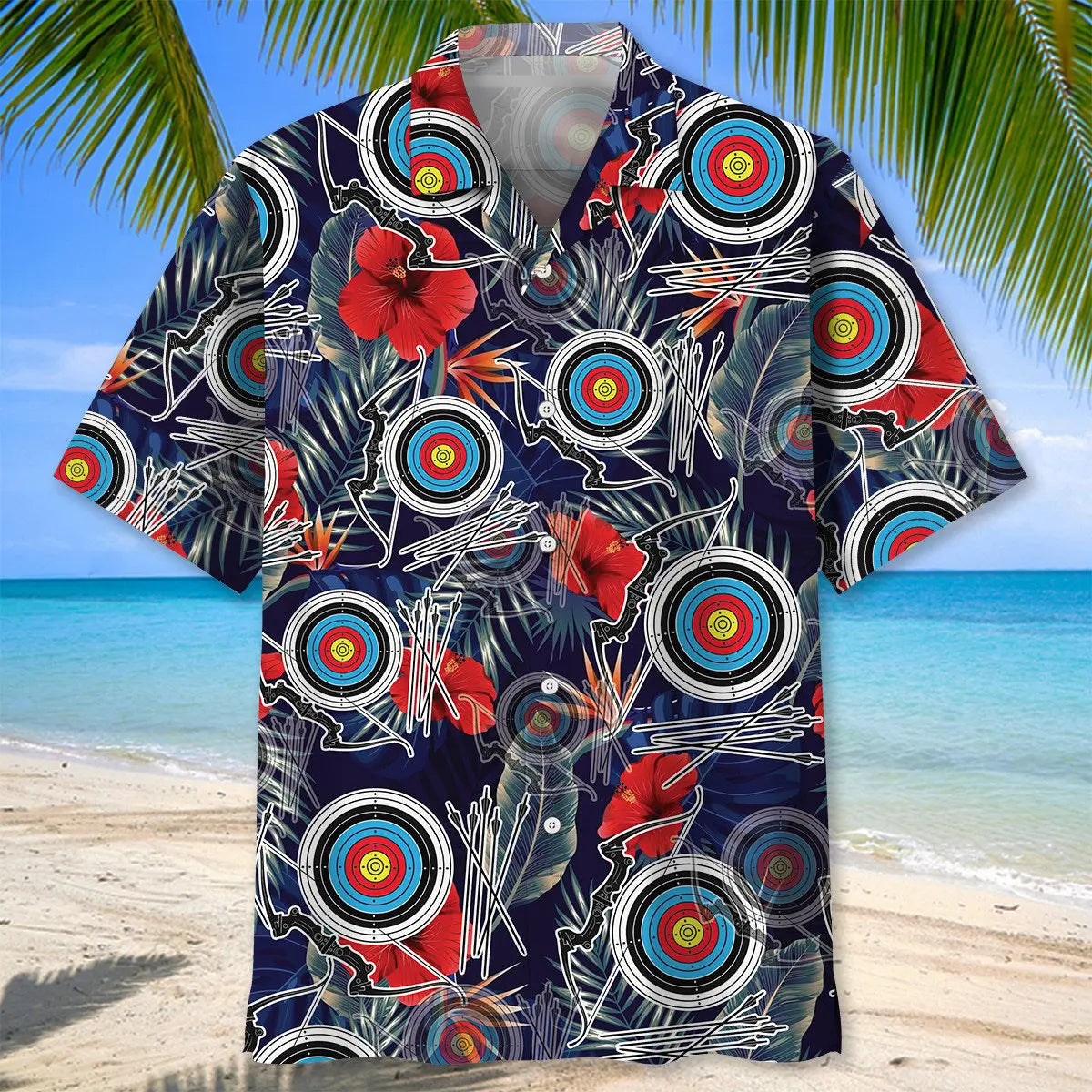 Tropical Archery Hawaiian Shirt For Summer Vacation, Beach Travel, And Casual Wear