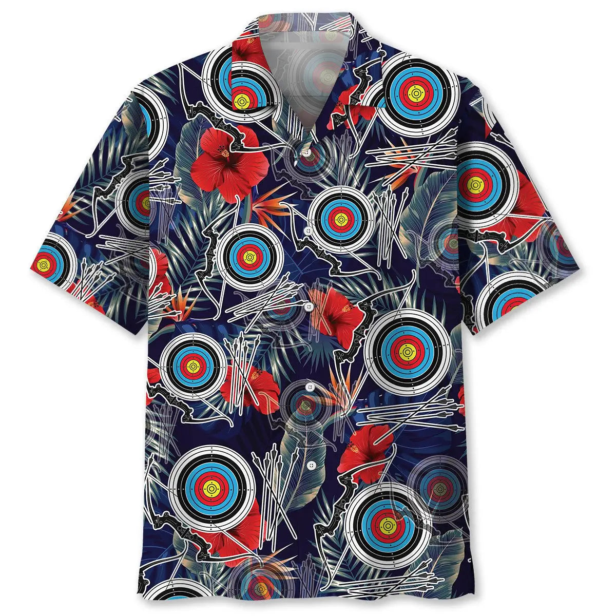 Tropical Archery Hawaiian Shirt For Summer Vacation, Beach Travel, And Casual Wear