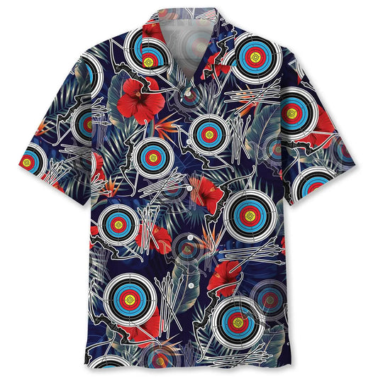 Tropical Archery Hawaiian Shirt For Summer Vacation, Beach Travel, And Casual Wear