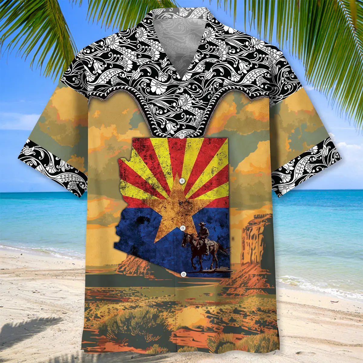 Arizona Monument Valley Hawaiian Shirt For Resort Escape, Poolside Gathering, And Coastal Style