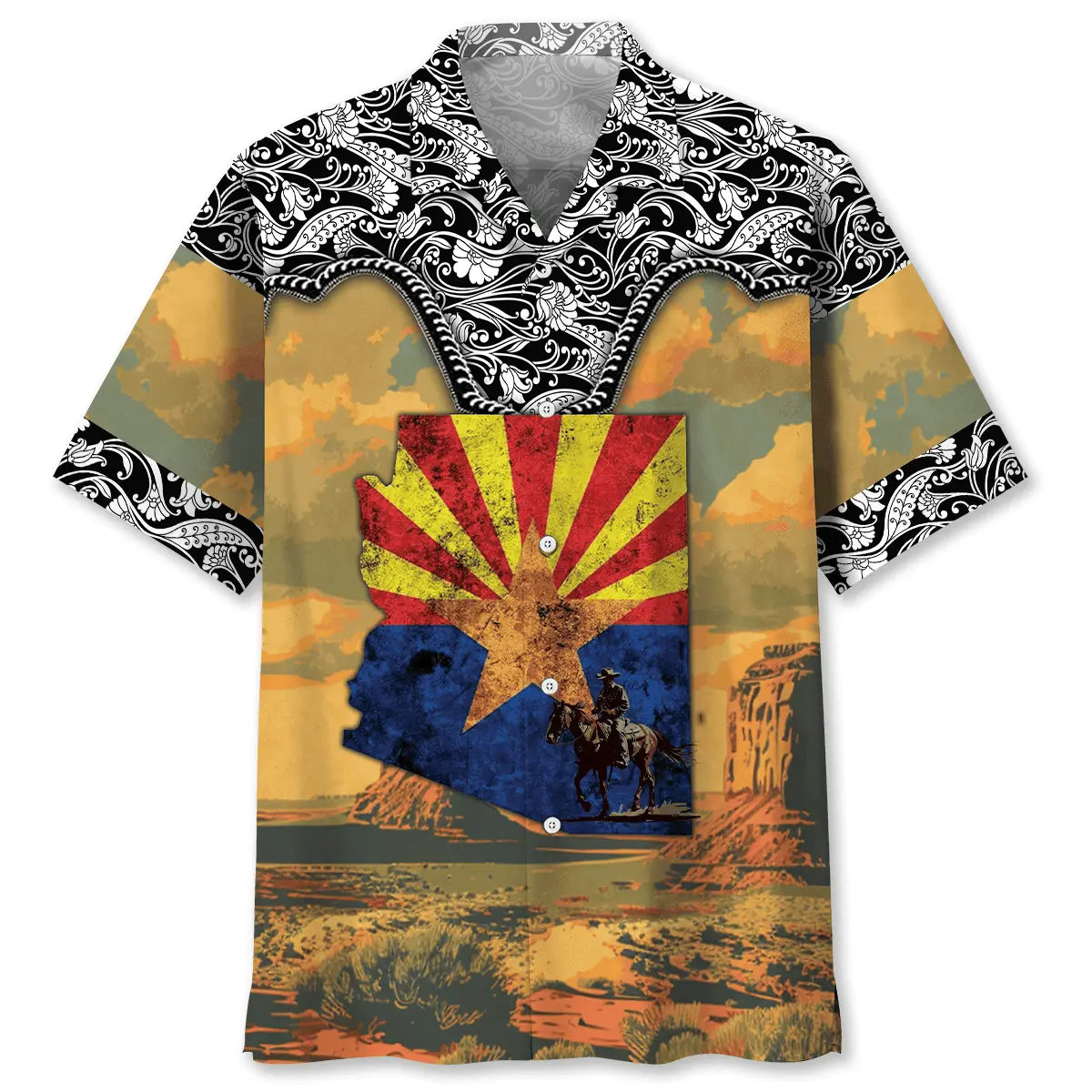 Arizona Monument Valley Hawaiian Shirt For Beach Travel, Vacation Cruise, And Summer Party Style