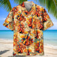 Autumn Leaves Violin Hawaiian Shirt For Summer Vacation, Beach Travel, And Casual Wear