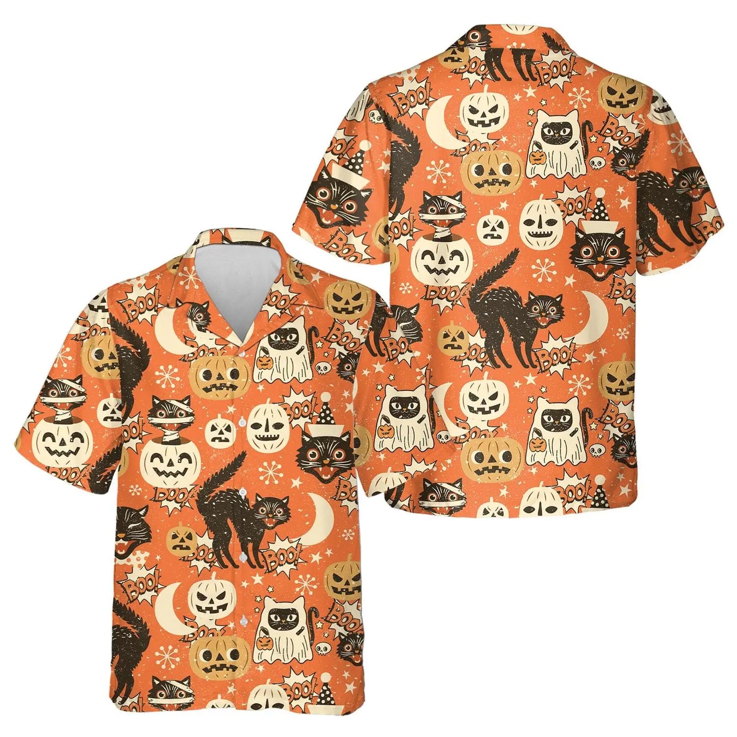 Halloween Island Pumpkin Cat Aloha Hawaiian Shirt For Halloween Parties, Beach Trips, And Bold Seasonal Style