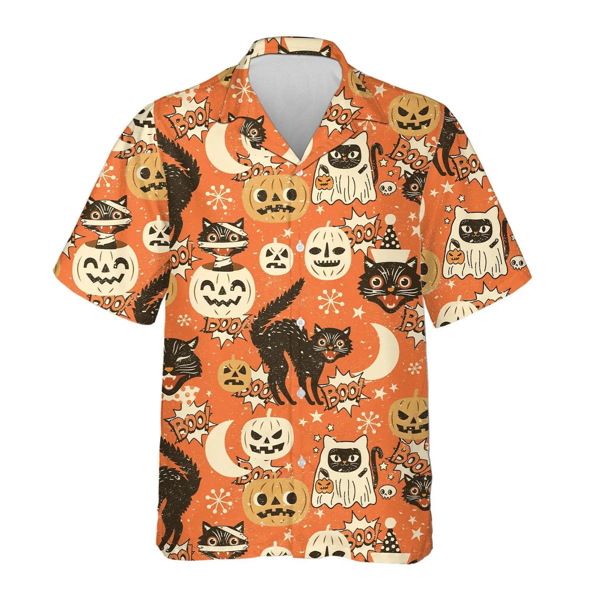 Halloween Island Pumpkin Cat Aloha Hawaiian Shirt For Halloween Parties, Beach Trips, And Bold Seasonal Style