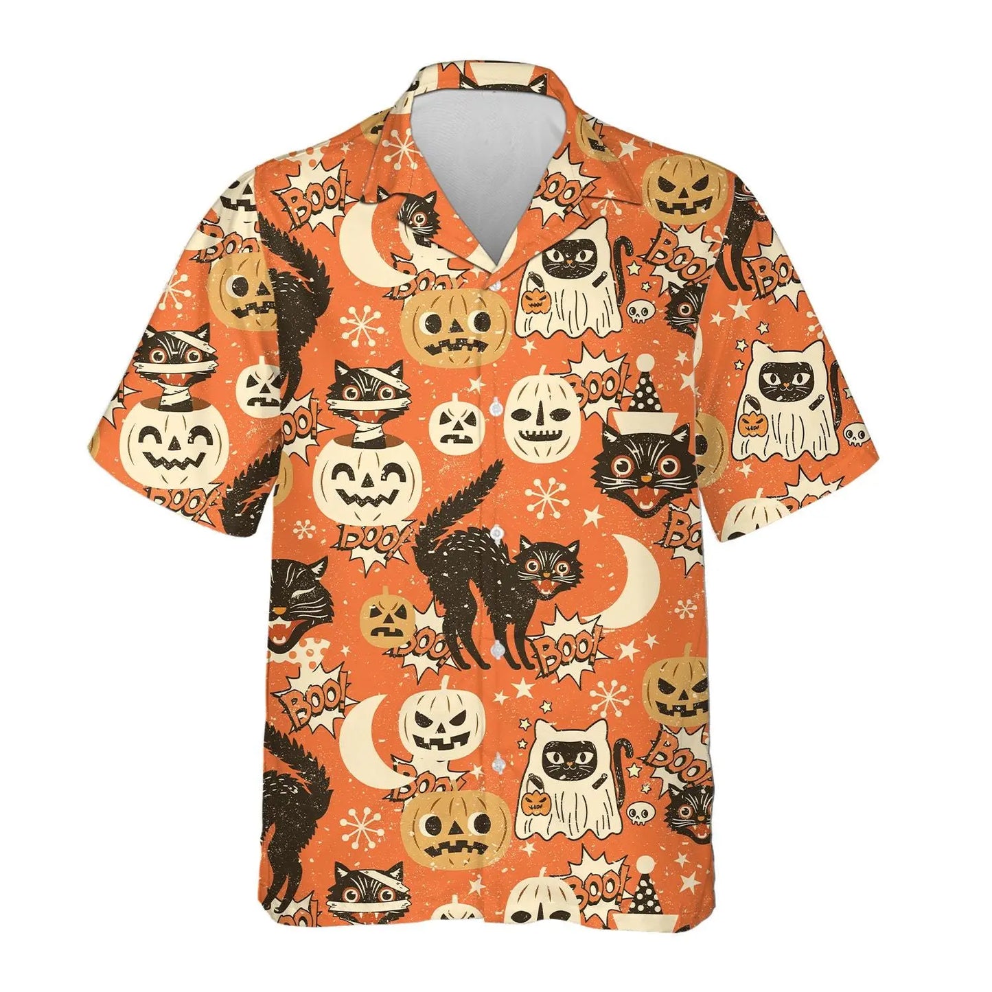Halloween Island Pumpkin Cat Aloha Hawaiian Shirt For Halloween Parties, Beach Trips, And Bold Seasonal Style