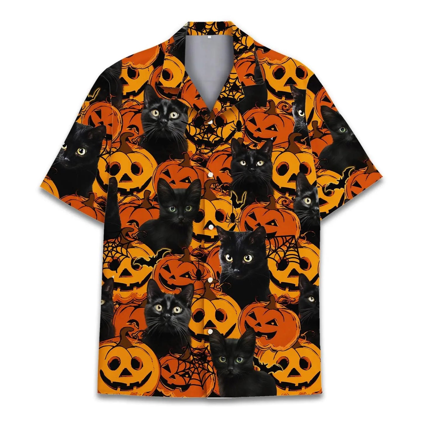 Halloween Island Black Cat Aloha Hawaiian Shirt For Coastal Travel, Casual Events, And Comfortable Summer Wear
