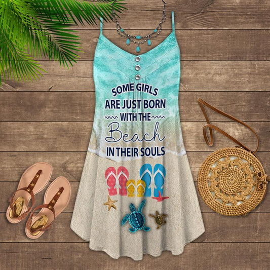 Turtle Loves Beach Loves Summer Limited – Women's Summer Sleeveless V-Neck Camisole Dress