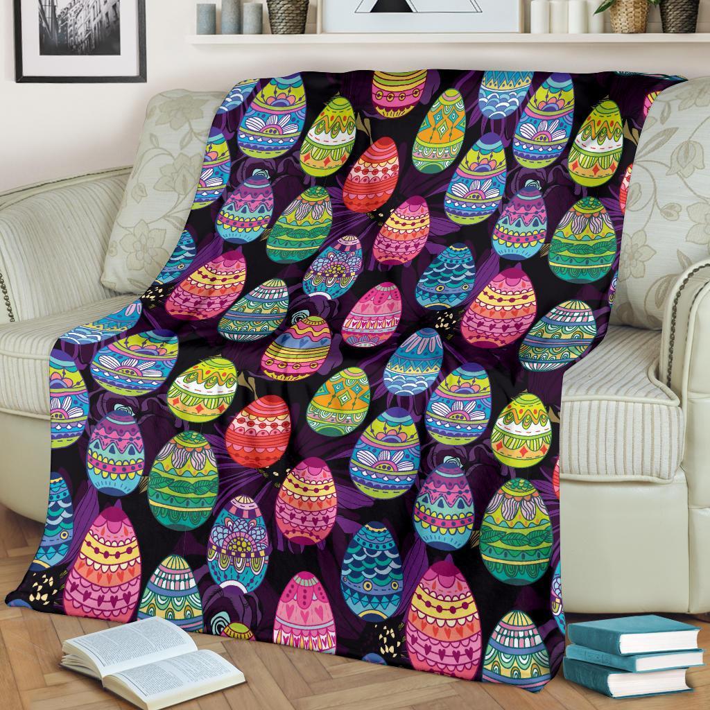 Colorful Easter Egg Pattern Flannel Blanket For Cozy Bedroom Sofa Decor