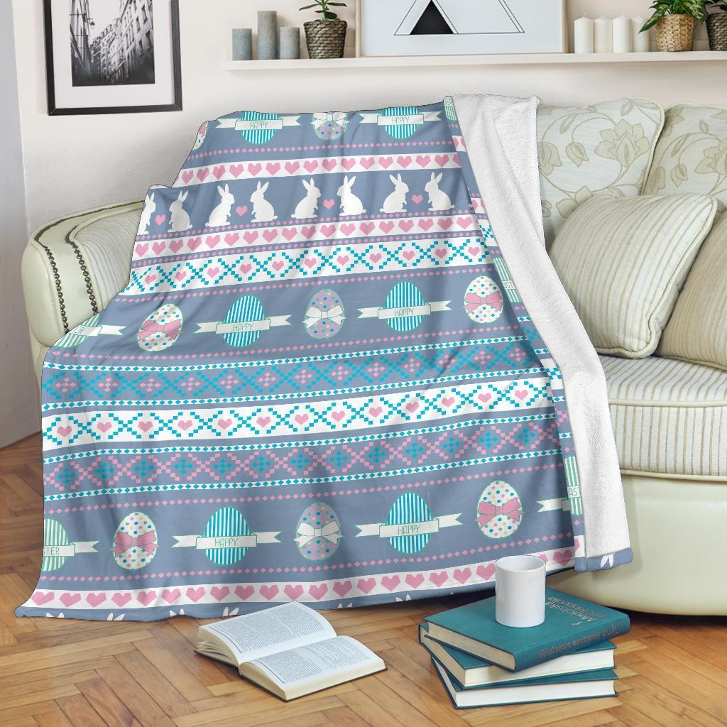 Easter Bunny Egg Pattern Flannel Blanket For Cozy Bedroom Sofa Decor