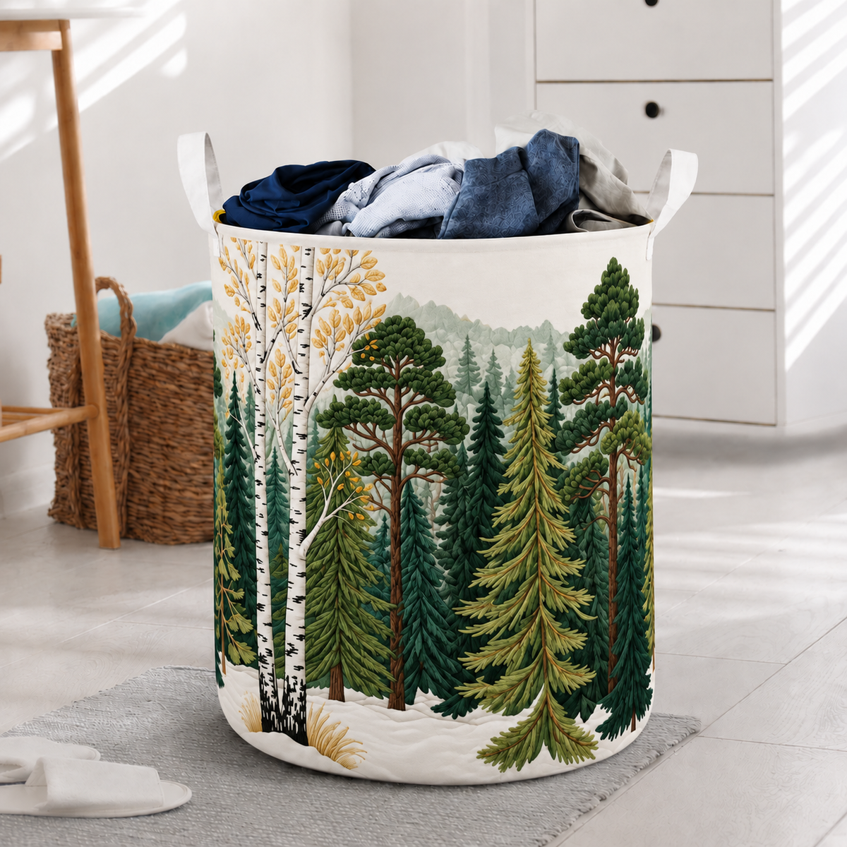 Evergreen Pine And Birch Forest Laundry Basket For Laundry Room Bathroom Bedroom Nursery And Everyday Home Organization
