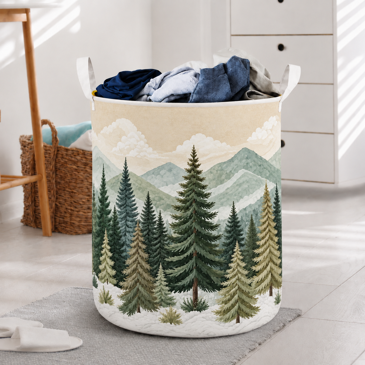 Winter Pine Forest And Mountain Laundry Basket For Laundry Room Bathroom Bedroom Nursery And Everyday Home Organization