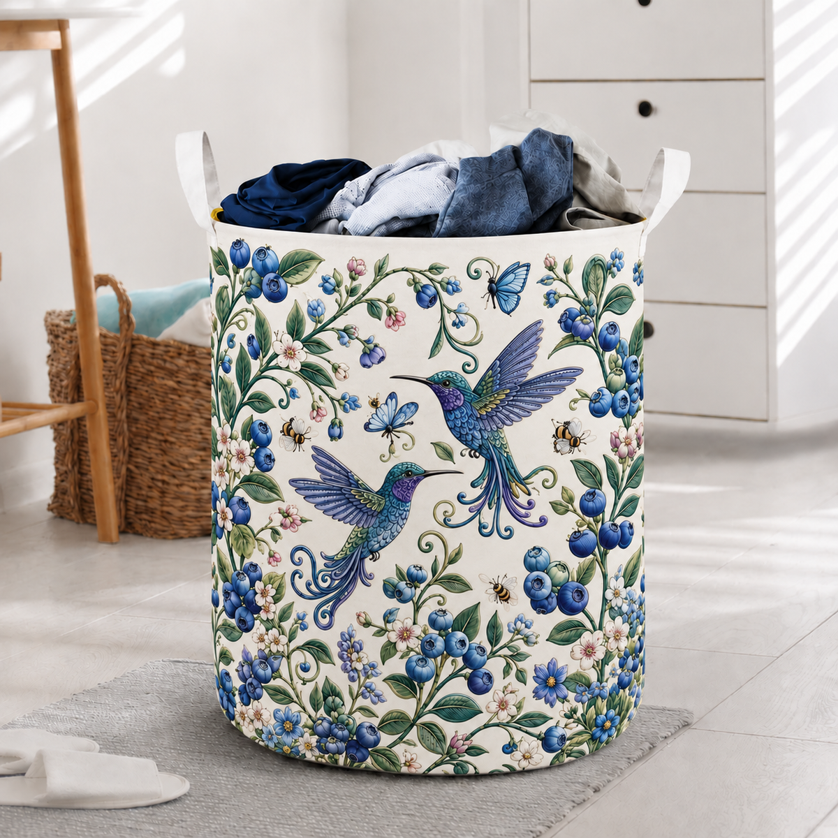 Hummingbird And Blueberry Floral Laundry Basket For Laundry Room Bathroom Bedroom Nursery And Everyday Home Organization