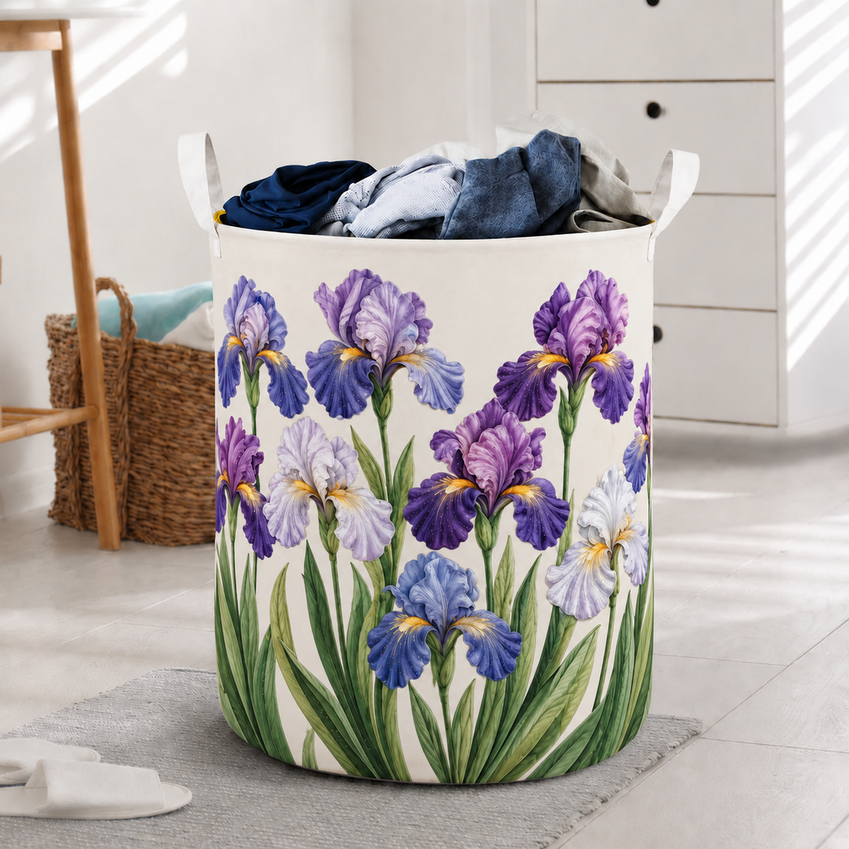 Purple Iris Flower Laundry Basket For Laundry Room Bathroom Bedroom Nursery And Everyday Home Organization