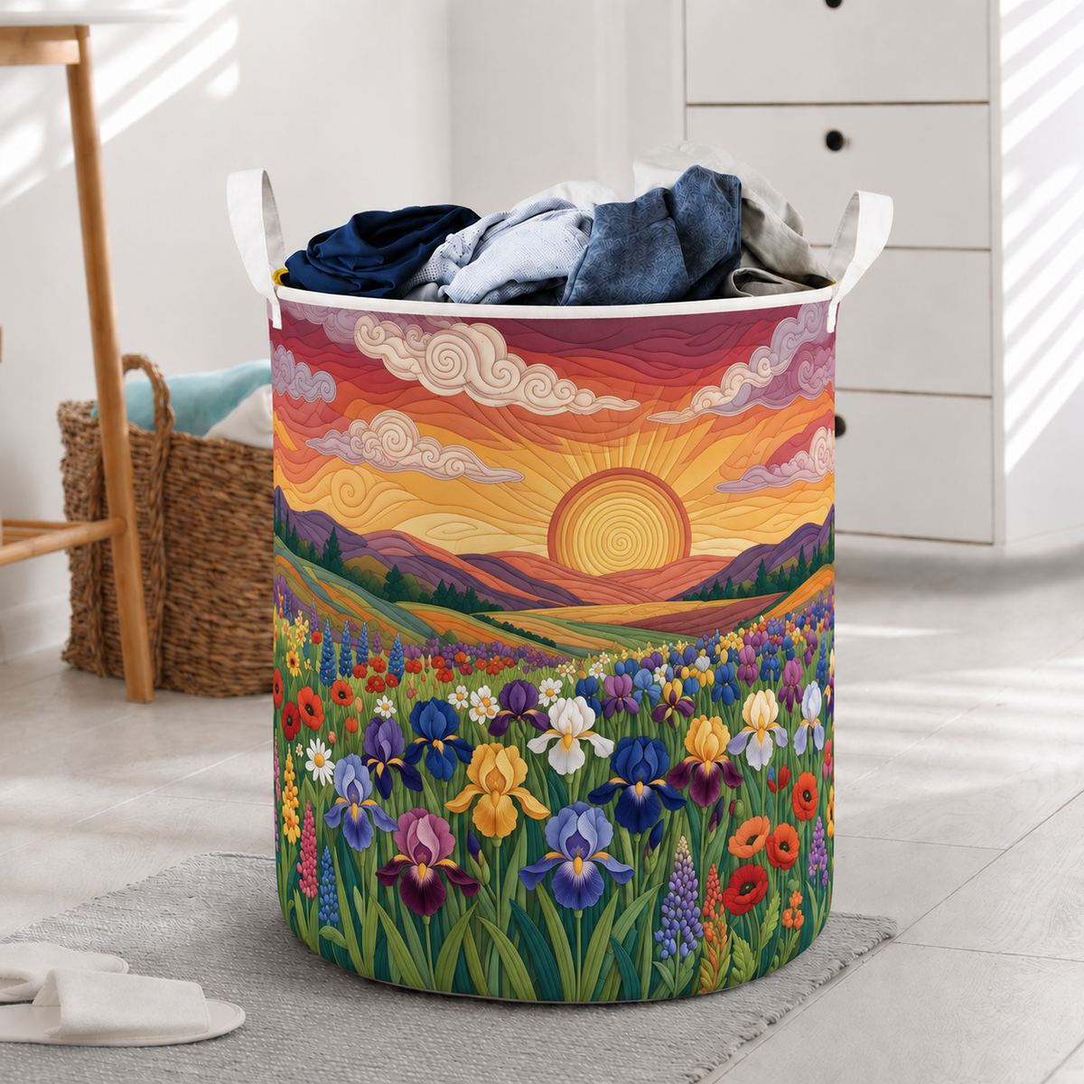 Sunset Iris Wildflower Meadow Laundry Basket For Laundry Room Bathroom Bedroom Nursery And Everyday Home Organization
