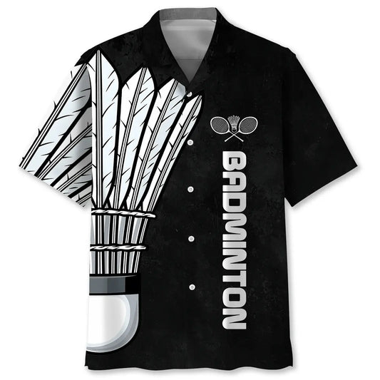 Badminton Creative Pattern Hawaiian Shirt For Summer Vacation, Beach Travel, And Casual Wear