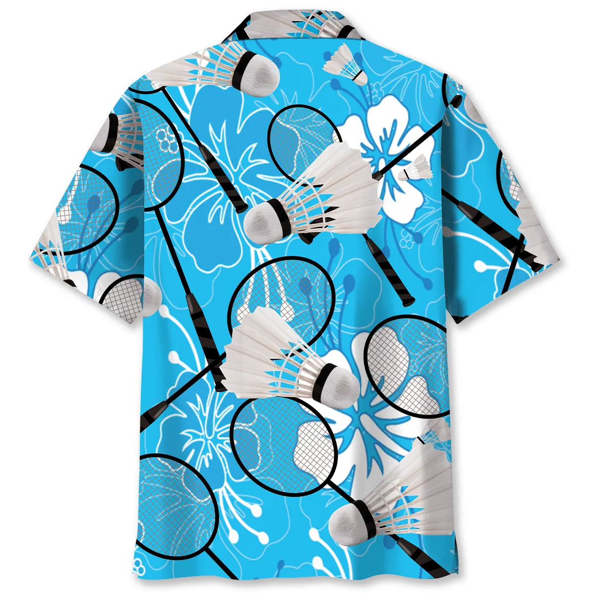 Tropical Badminton Blue Hawaiian Shirt For Tropical Holidays, Resort Trips, And Relaxed Coastal Style