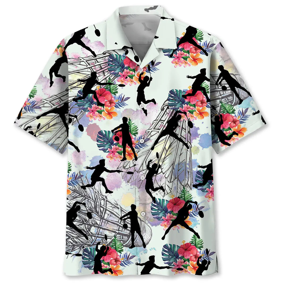 Floral Tropical Badminton Hawaiian Shirt For Summer Vacation, Beach Travel, And Casual Wear