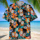 Tropical Badminton Orange Hawaiian Shirt For Summer Vacation, Beach Travel, And Casual Wear