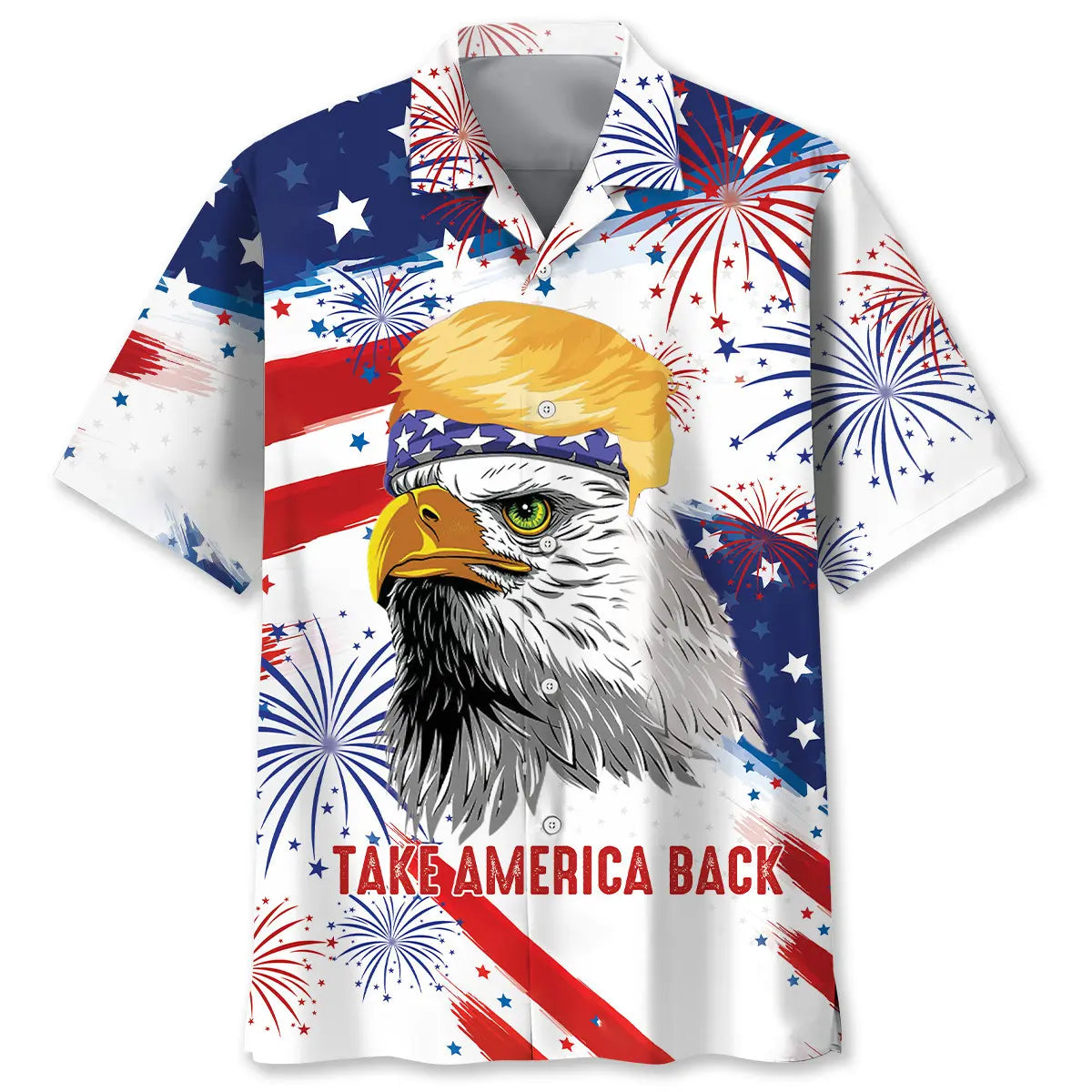 Bald Eagle American Heritage Hawaiian Shirt For Resort Holiday And Coastal Casual Wear