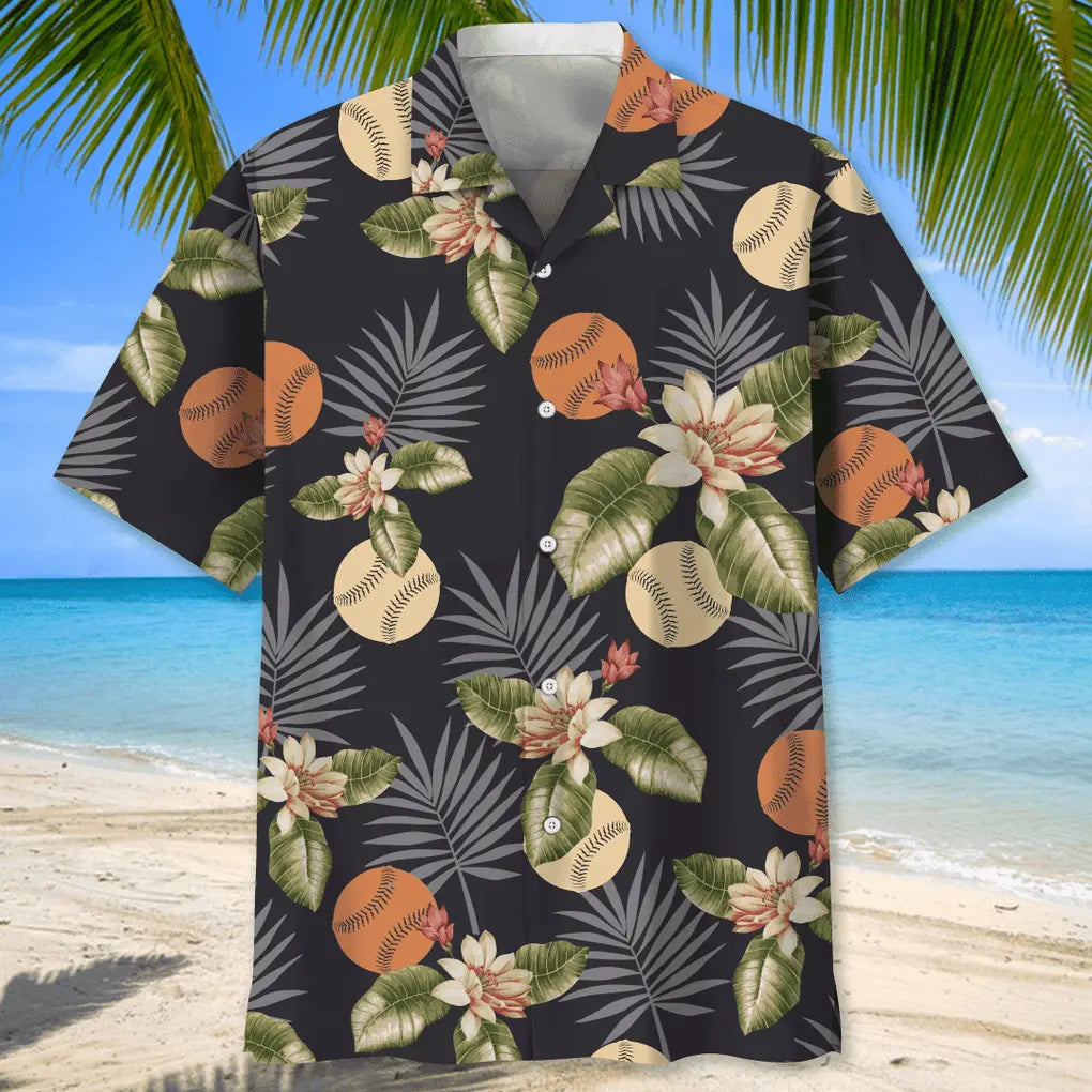 Baseball Grey Hawaiian Shirt For Summer Vacation, Beach Travel, And Casual Wear