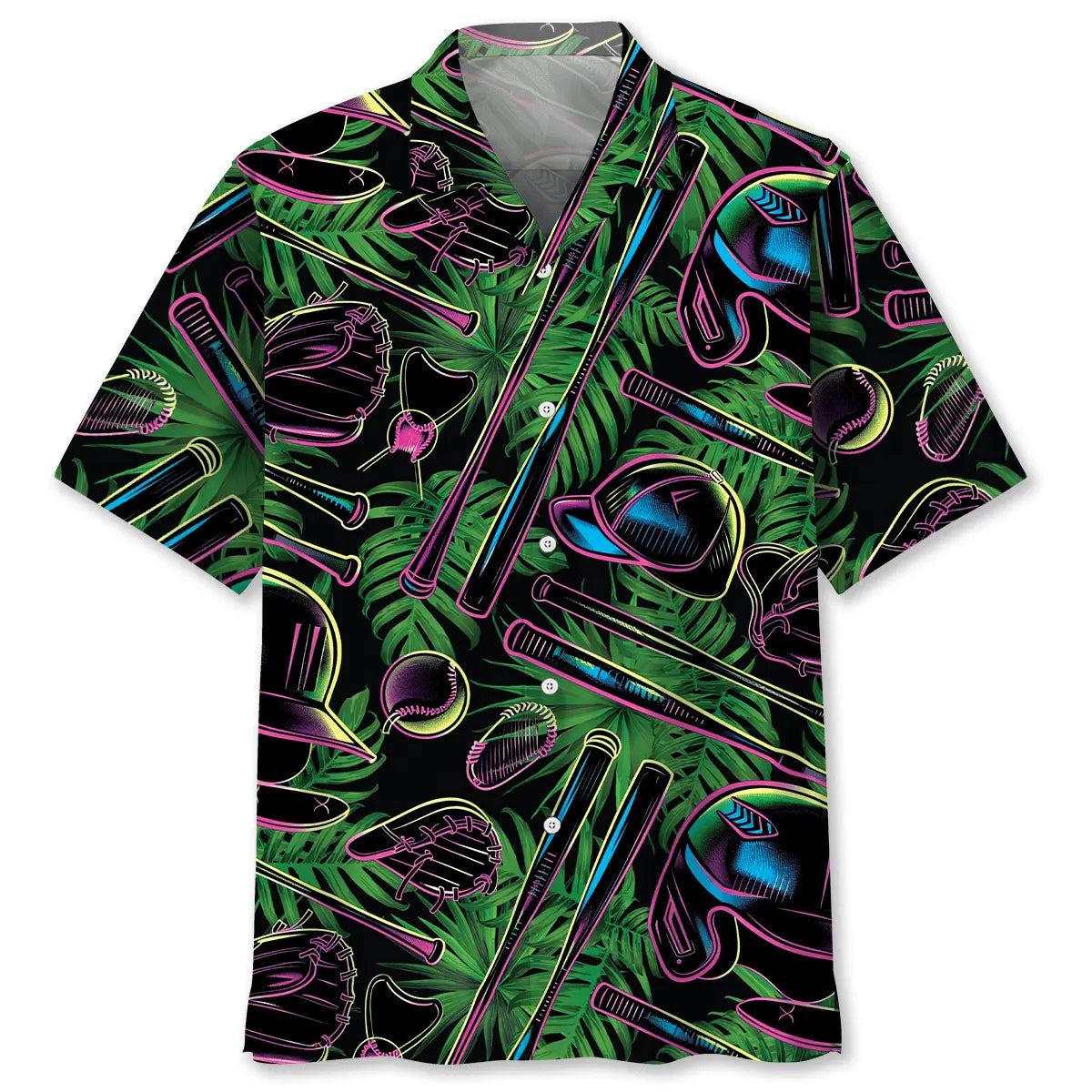 Neon Tropical Baseball Hawaiian Shirt For Summer Vacation, Beach Travel, And Casual Wear
