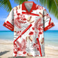 Baseball Red Hawaiian Shirt For Summer Vacation, Beach Travel, And Casual Wear