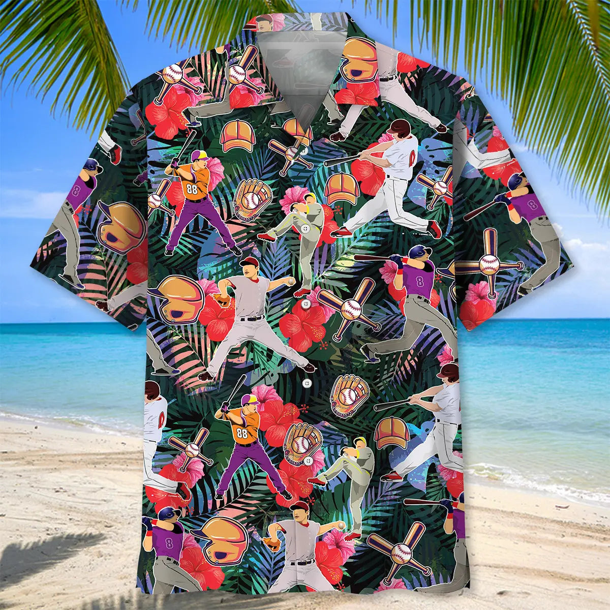 Tropical Baseball Hawaiian Shirt For Tropical Holidays, Resort Trips, And Relaxed Coastal Style
