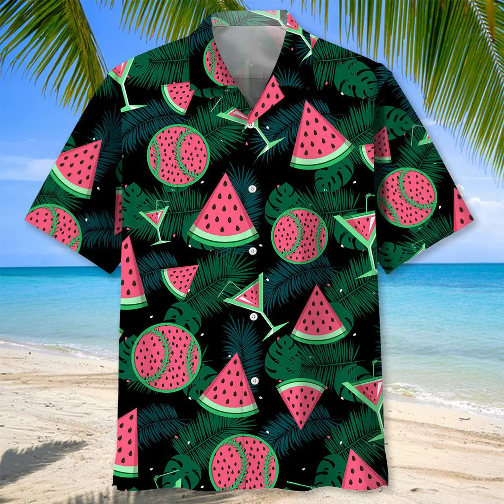 Baseball Watermelon Hawaiian Shirt For Tropical Holidays, Outdoor Gatherings, And Everyday Comfort