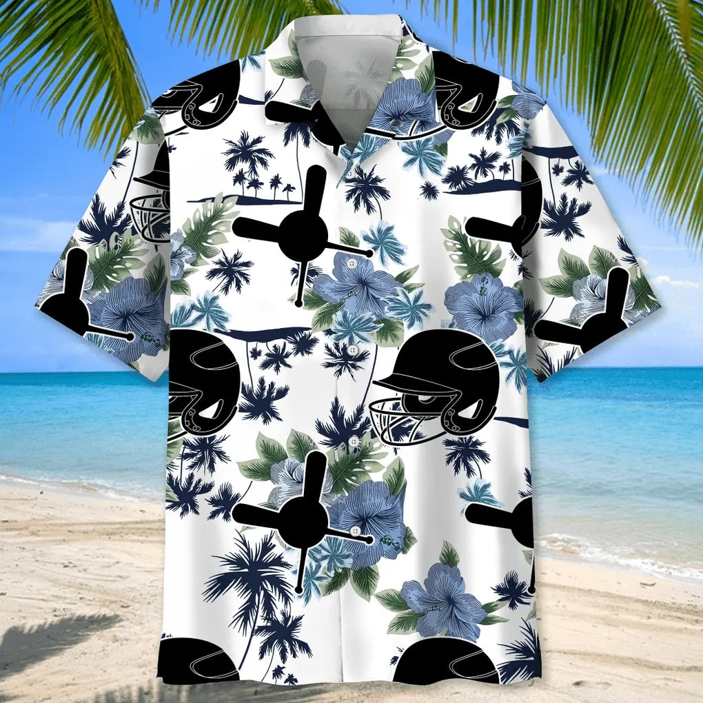 Baseball White Nature Hawaiian Shirt For Summer Vacation, Beach Travel, And Casual Wear