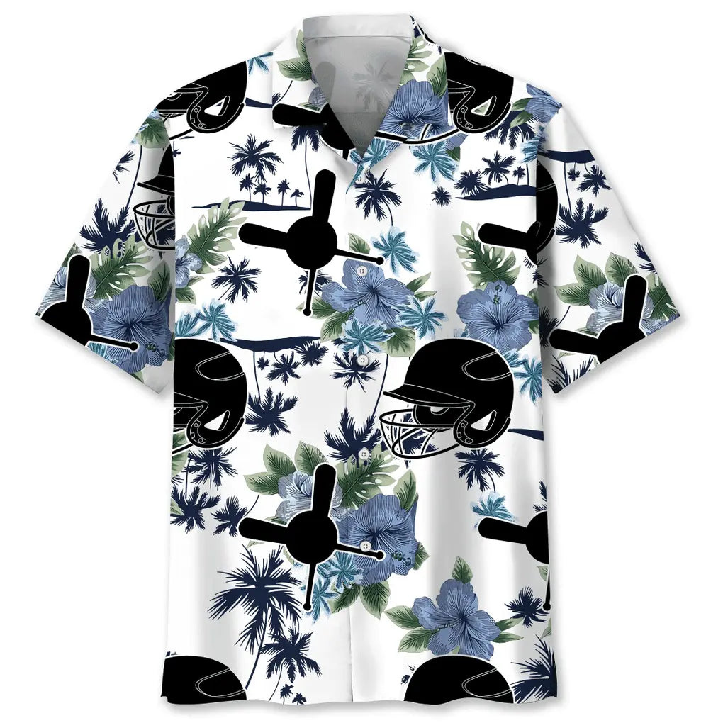 Baseball White Nature Hawaiian Shirt For Summer Vacation, Beach Travel, And Casual Wear