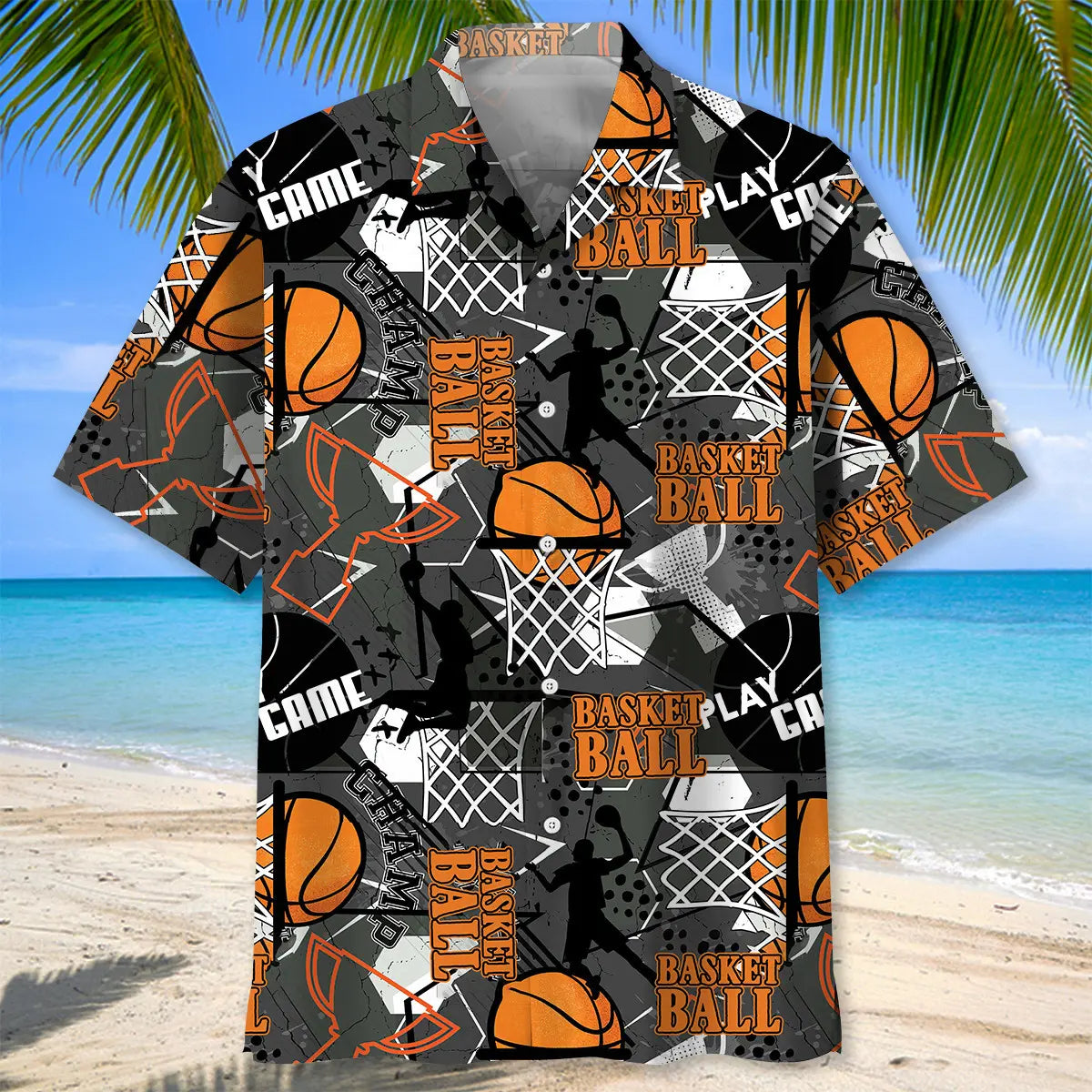 Basketball Black Hawaiian Shirt For Coastal Travel, Casual Events, And Comfortable Summer Wear