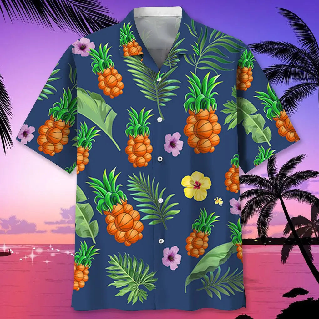 Basketball Pineapple Hawaiian Shirt For Tropical Holidays, Outdoor Gatherings, And Everyday Comfort