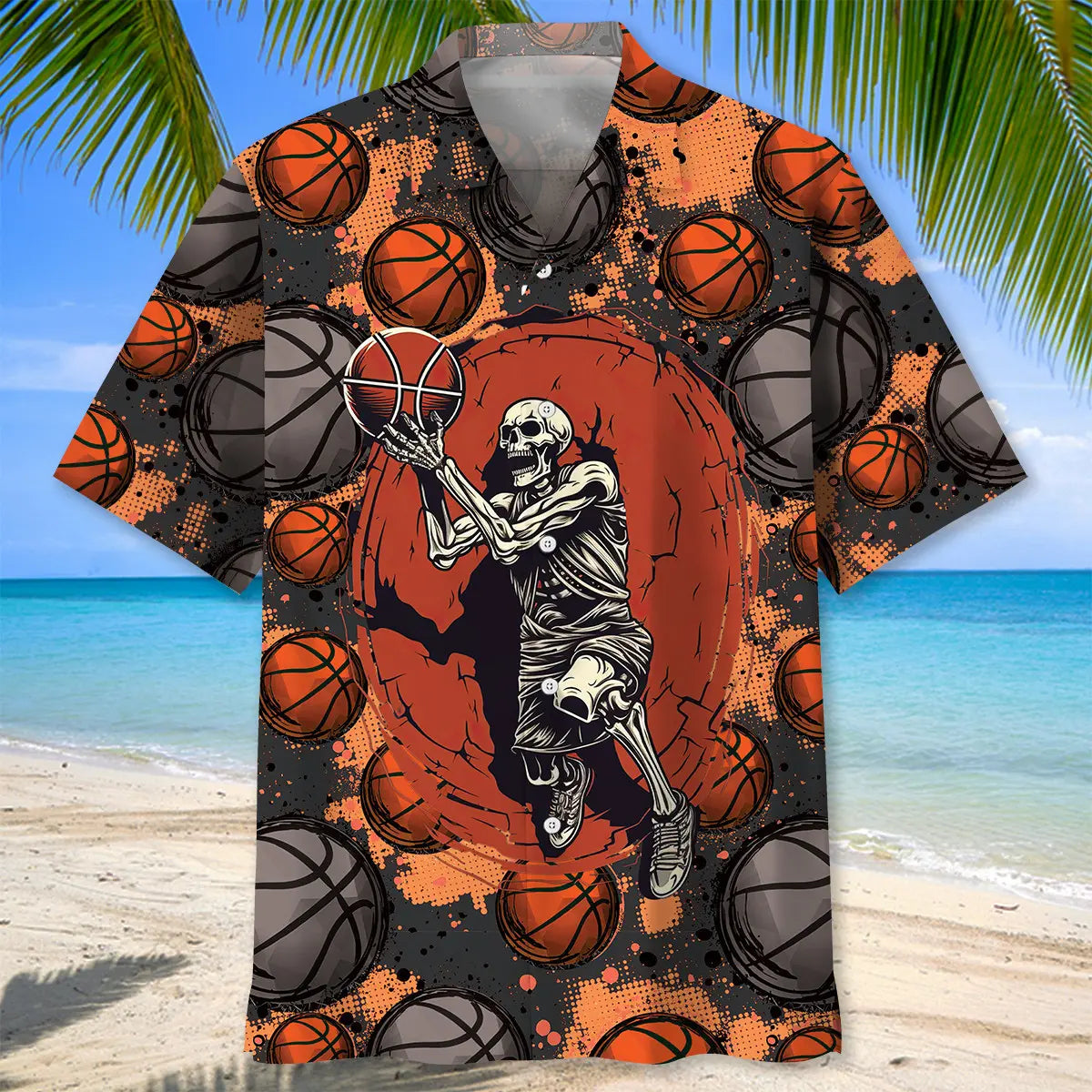 Basketball Skull Hawaiian Shirt For Coastal Travel, Casual Events, And Comfortable Summer Wear