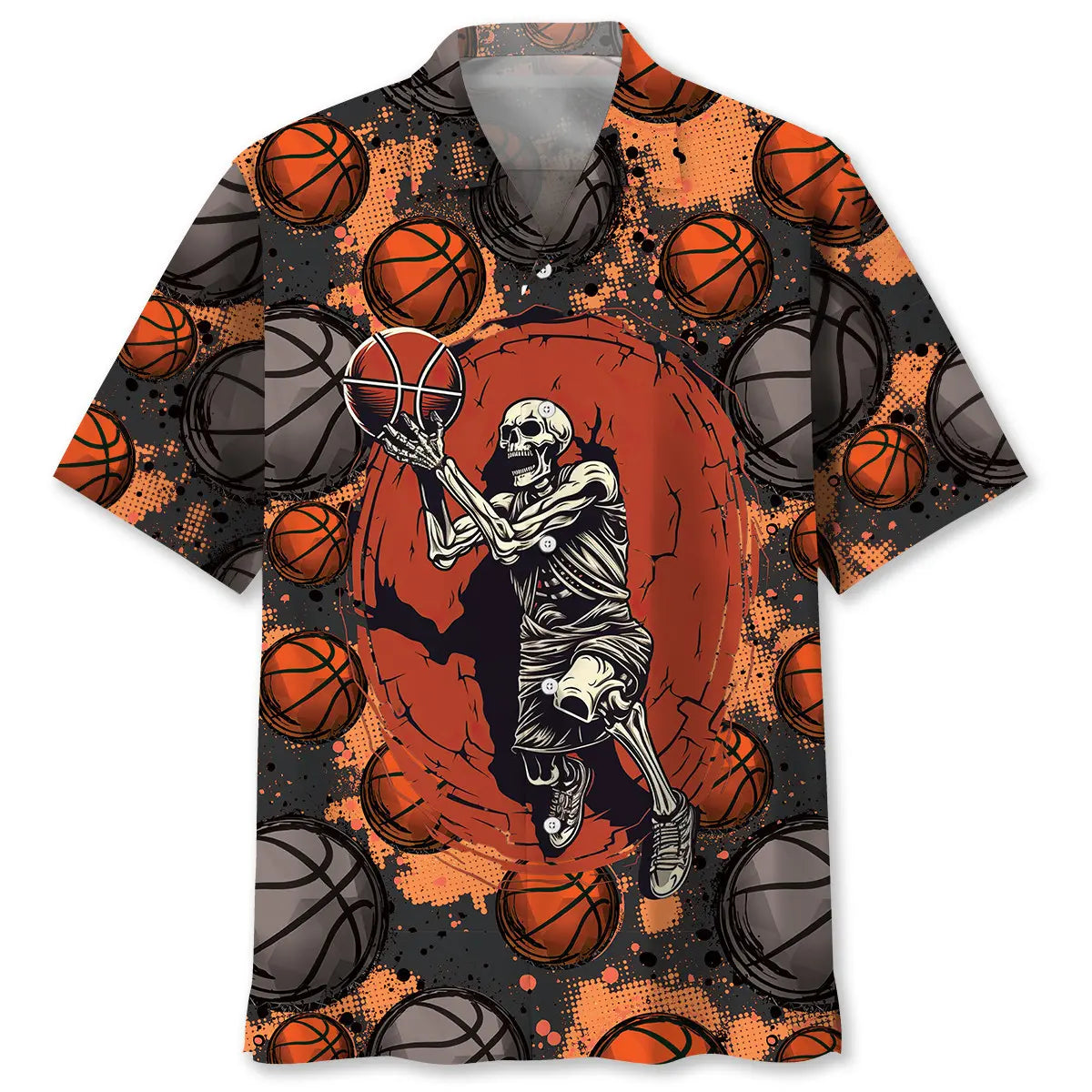 Basketball Skull Hawaiian Shirt For Coastal Travel, Casual Events, And Comfortable Summer Wear